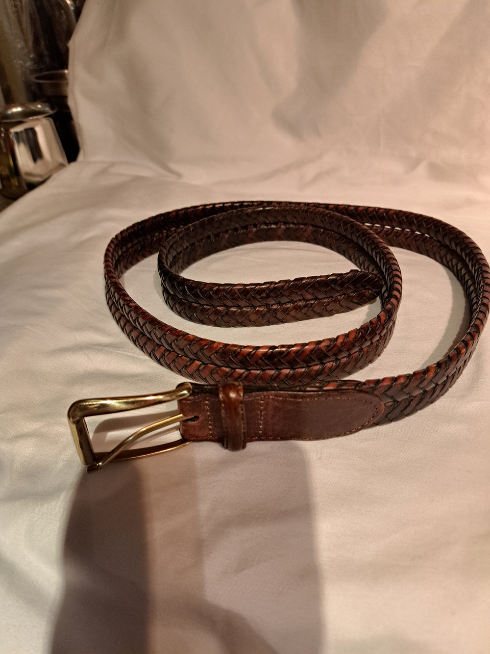 Men's Woven Leather Belt - Brown